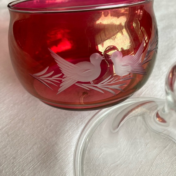 Cranberry Candy Dish with clear lid - Picture 3 of 4